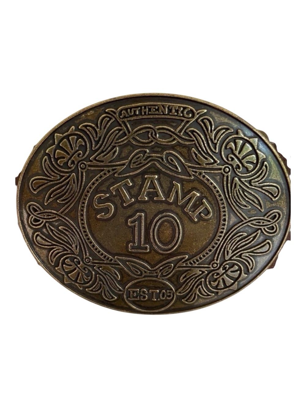 Stamp 10 Authentic Vintage belt & buckle genuine maroon brown leather medium